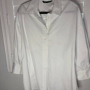 ZARA white poplin blouse  Open Back Size L